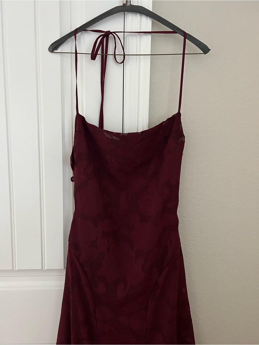 Burgundy Satin Dress with Thin Straps